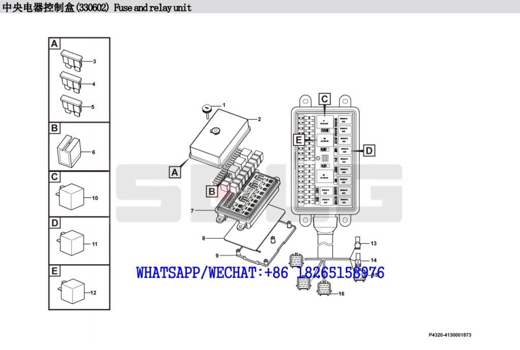 111.SDLG LG938L WHEEL LOADER PARTS CATALOG Fuse and relay unit 330602 P4320-4130001893