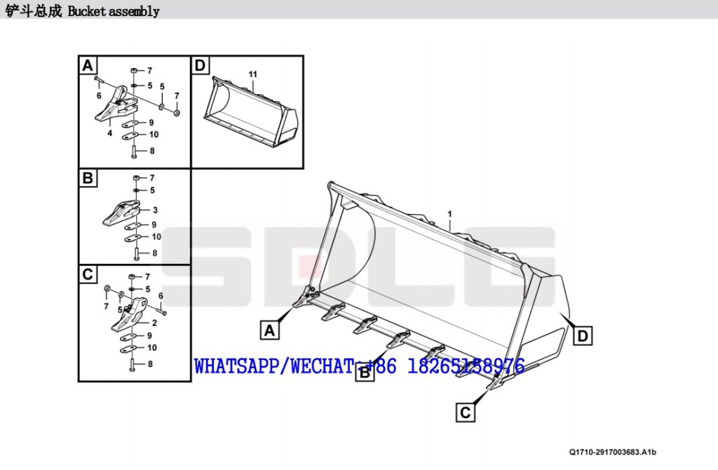 114.SDLG LG938L WHEEL LOADER PARTS CATALOG Bucket assembly Q1710-2917003683